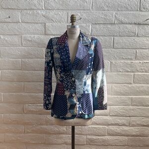 Vintage Patchwork Blue Blazer Jacket